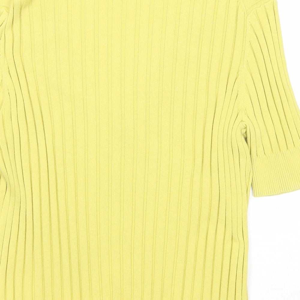 Van Heusen Womens Yellow V-Neck Cotton Cardigan Jumper Size L - Lace Detail