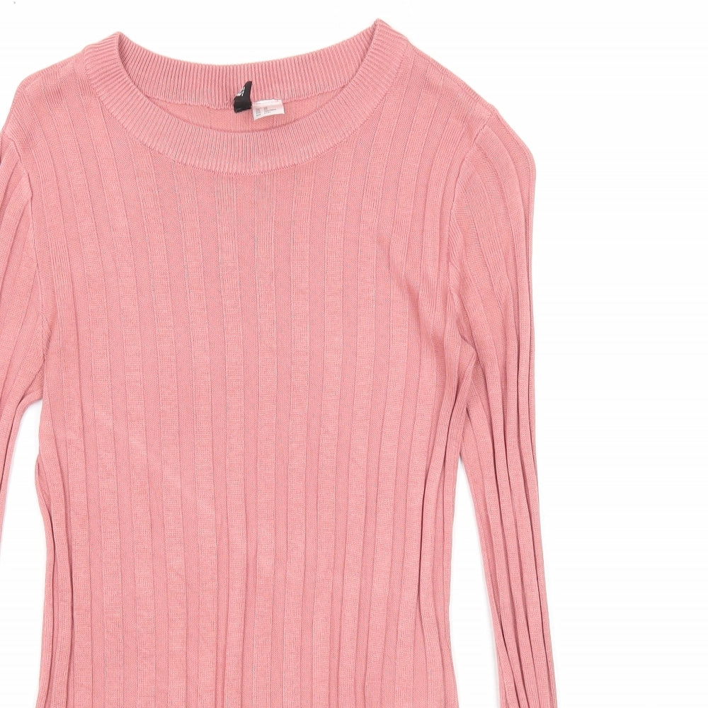 Divided Womens Pink Round Neck Acrylic Pullover Jumper Size XS