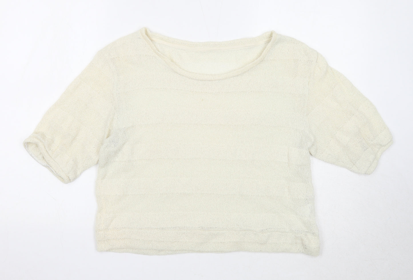 Doublefocus Womens White Round Neck Acrylic Pullover Jumper Size M