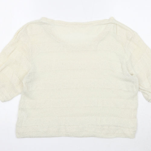 Doublefocus Womens White Round Neck Acrylic Pullover Jumper Size M