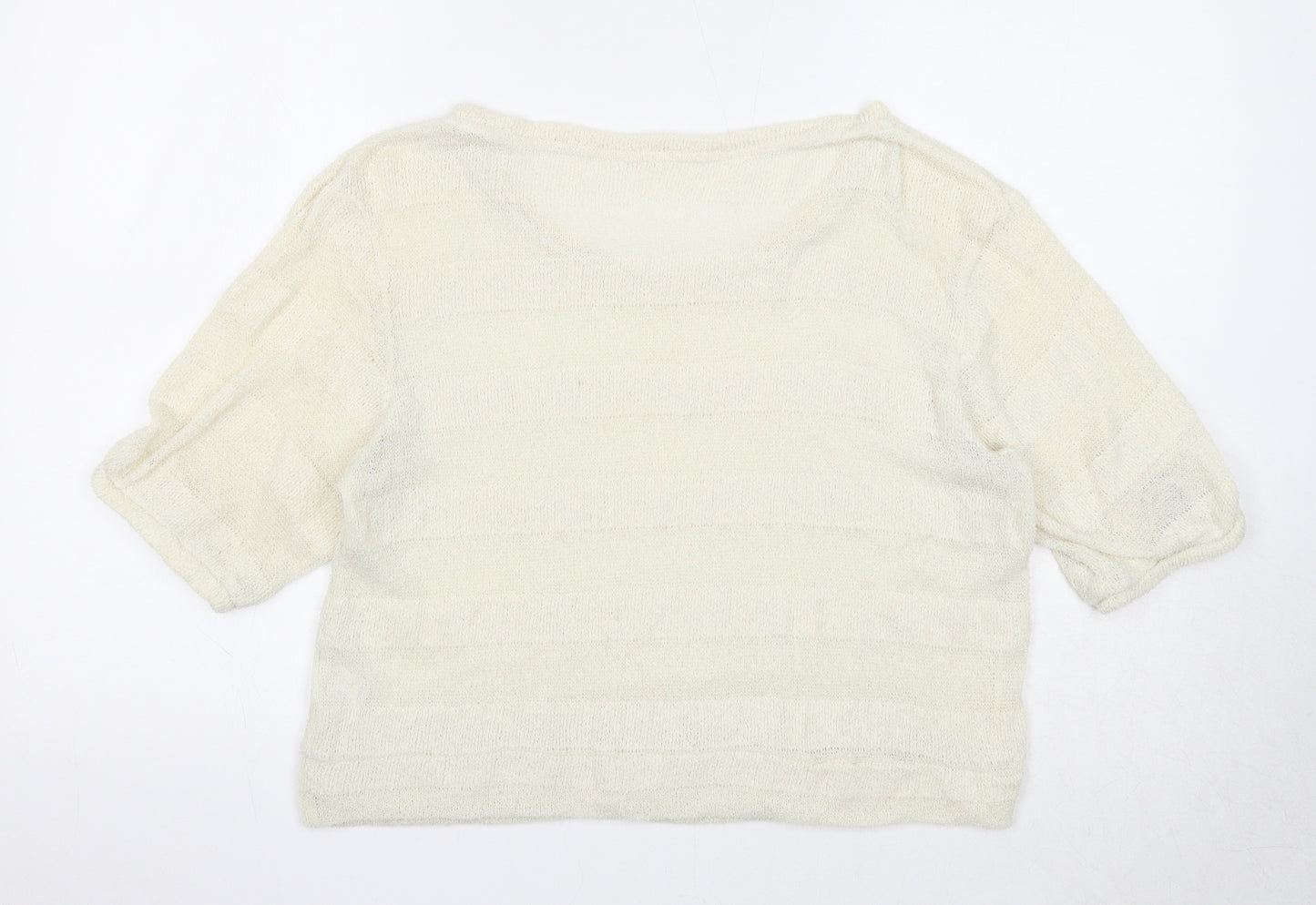 Doublefocus Womens White Round Neck Acrylic Pullover Jumper Size M