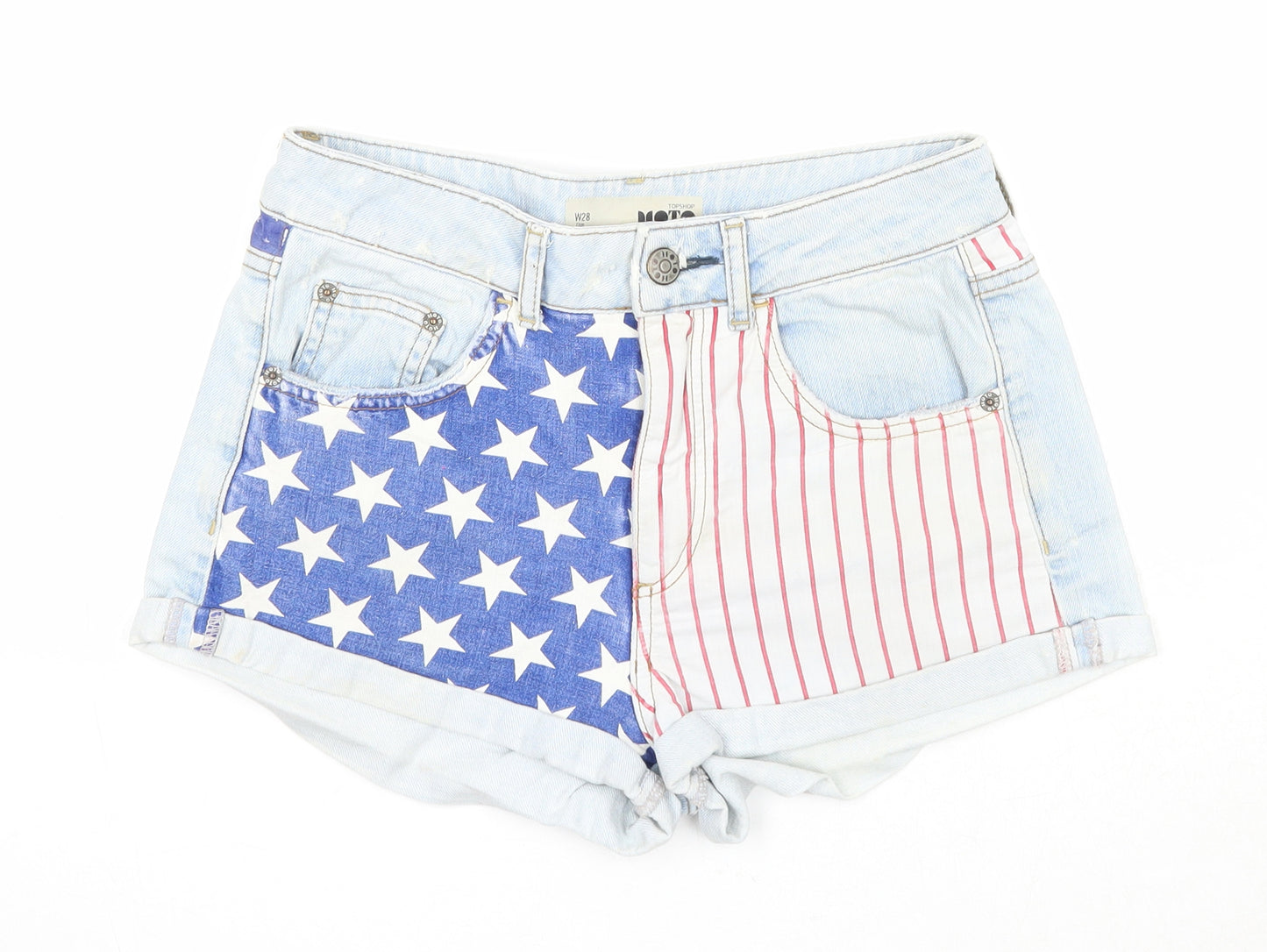 Topshop Womens Blue Geometric Cotton Mom Shorts Size 28 in Regular Zip - United States