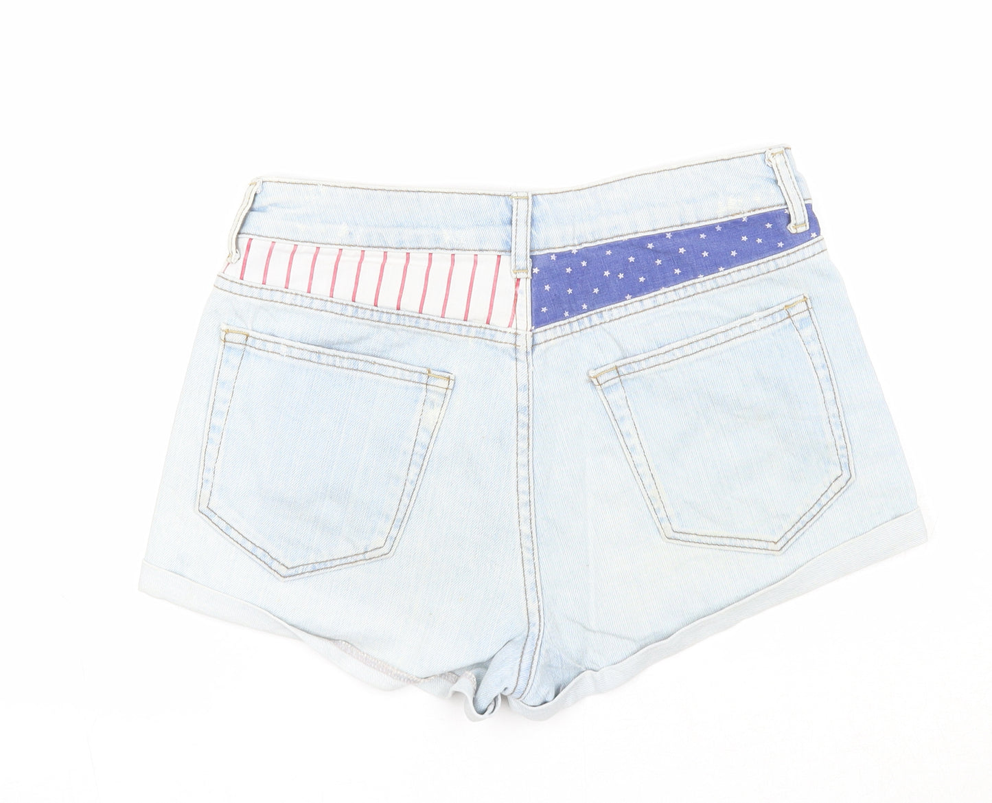 Topshop Womens Blue Geometric Cotton Mom Shorts Size 28 in Regular Zip - United States