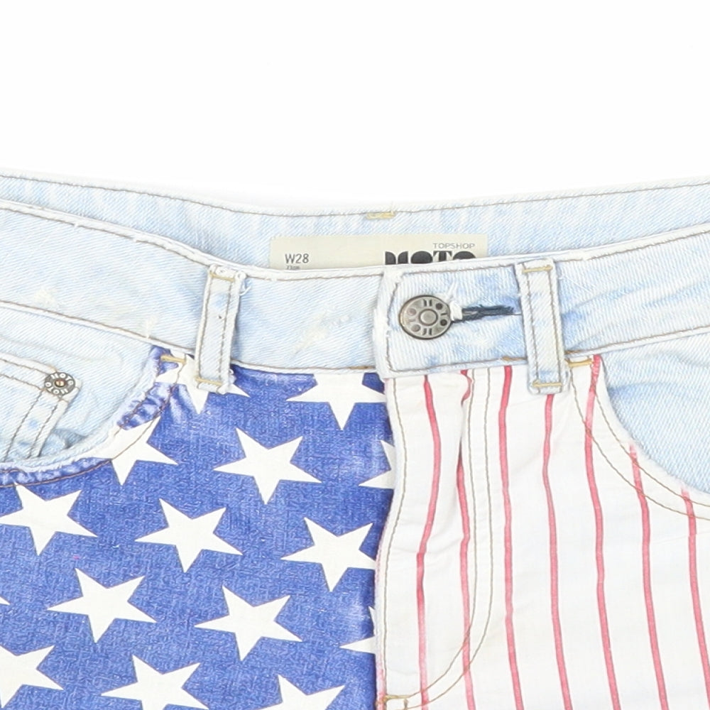 Topshop Womens Blue Geometric Cotton Mom Shorts Size 28 in Regular Zip - United States