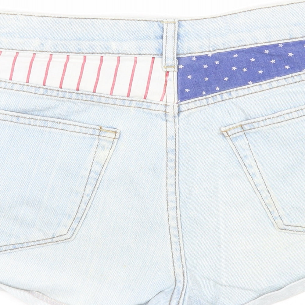 Topshop Womens Blue Geometric Cotton Mom Shorts Size 28 in Regular Zip - United States