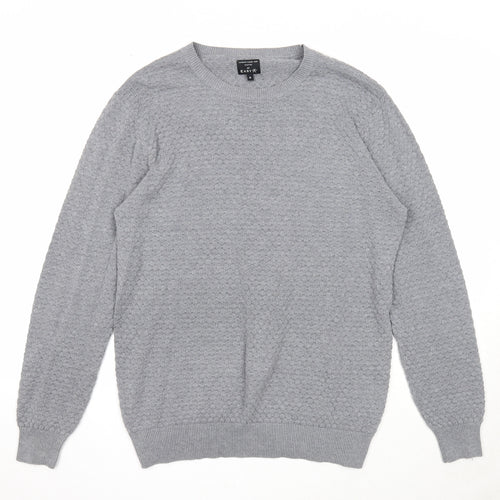 Easy Mens Grey Round Neck Cotton Pullover Jumper Size S Long Sleeve