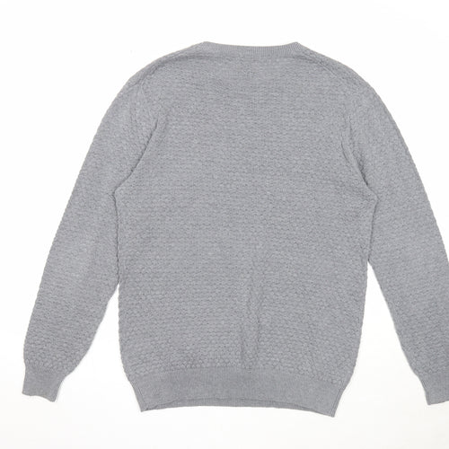 Easy Mens Grey Round Neck Cotton Pullover Jumper Size S Long Sleeve