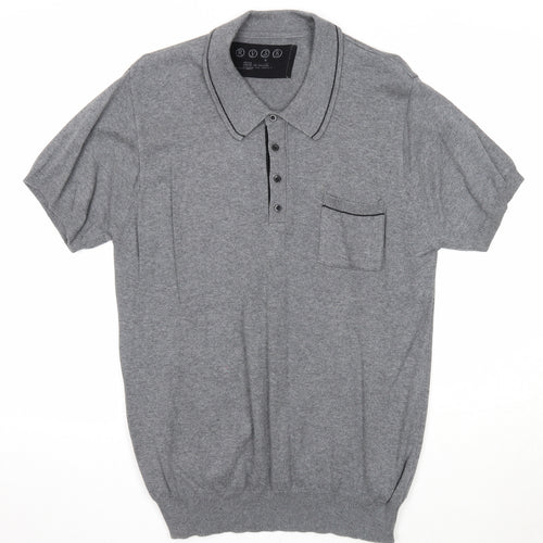 RV38 Mens Grey Cotton Polo Size M Collared Button