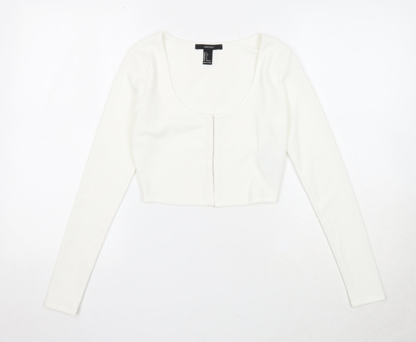FOREVER 21 Womens White Polyester Cropped T-Shirt Size S Scoop Neck