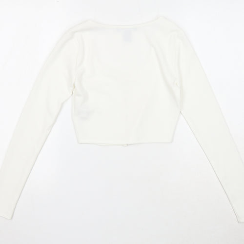 FOREVER 21 Womens White Polyester Cropped T-Shirt Size S Scoop Neck
