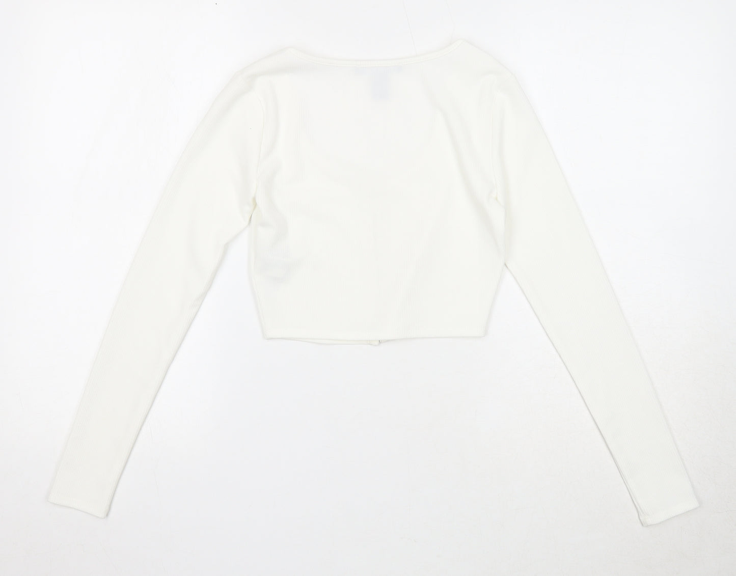 FOREVER 21 Womens White Polyester Cropped T-Shirt Size S Scoop Neck
