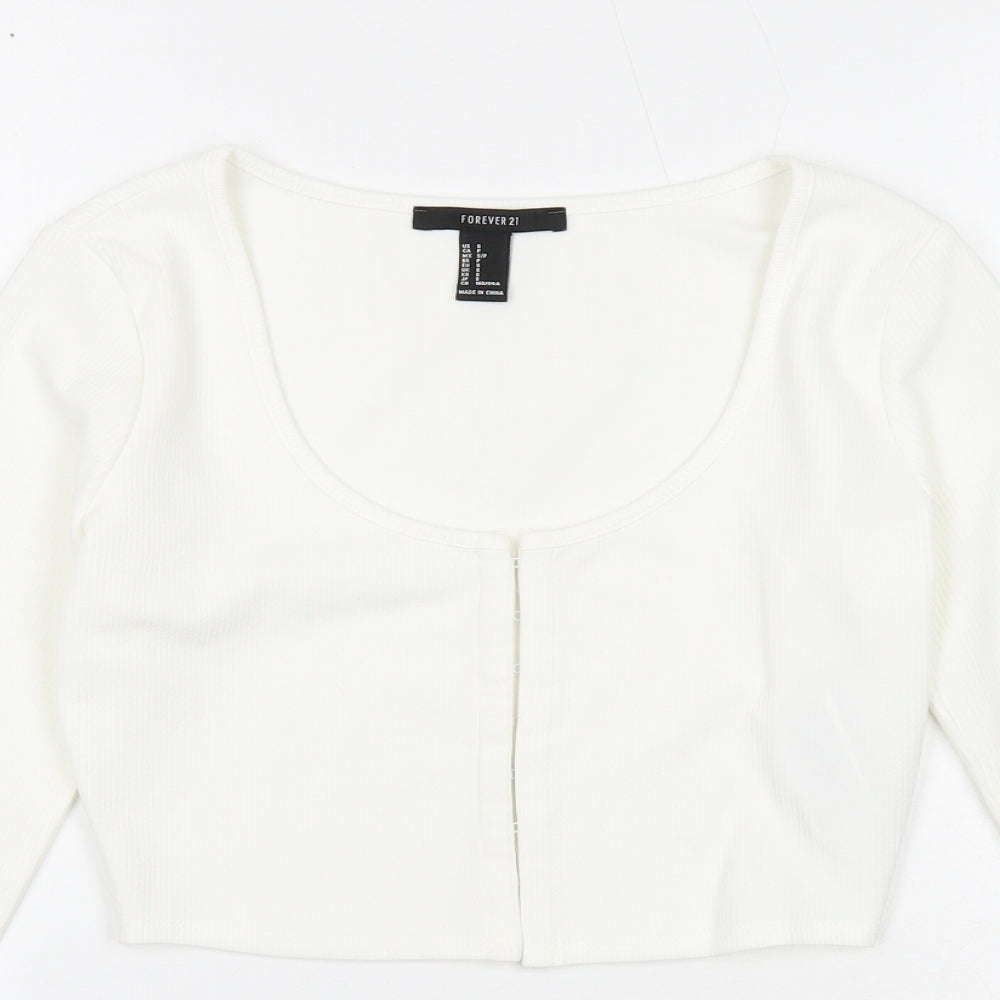FOREVER 21 Womens White Polyester Cropped T-Shirt Size S Scoop Neck