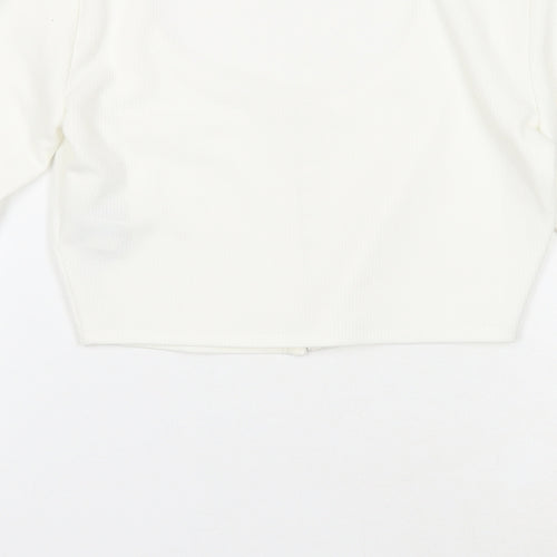 FOREVER 21 Womens White Polyester Cropped T-Shirt Size S Scoop Neck