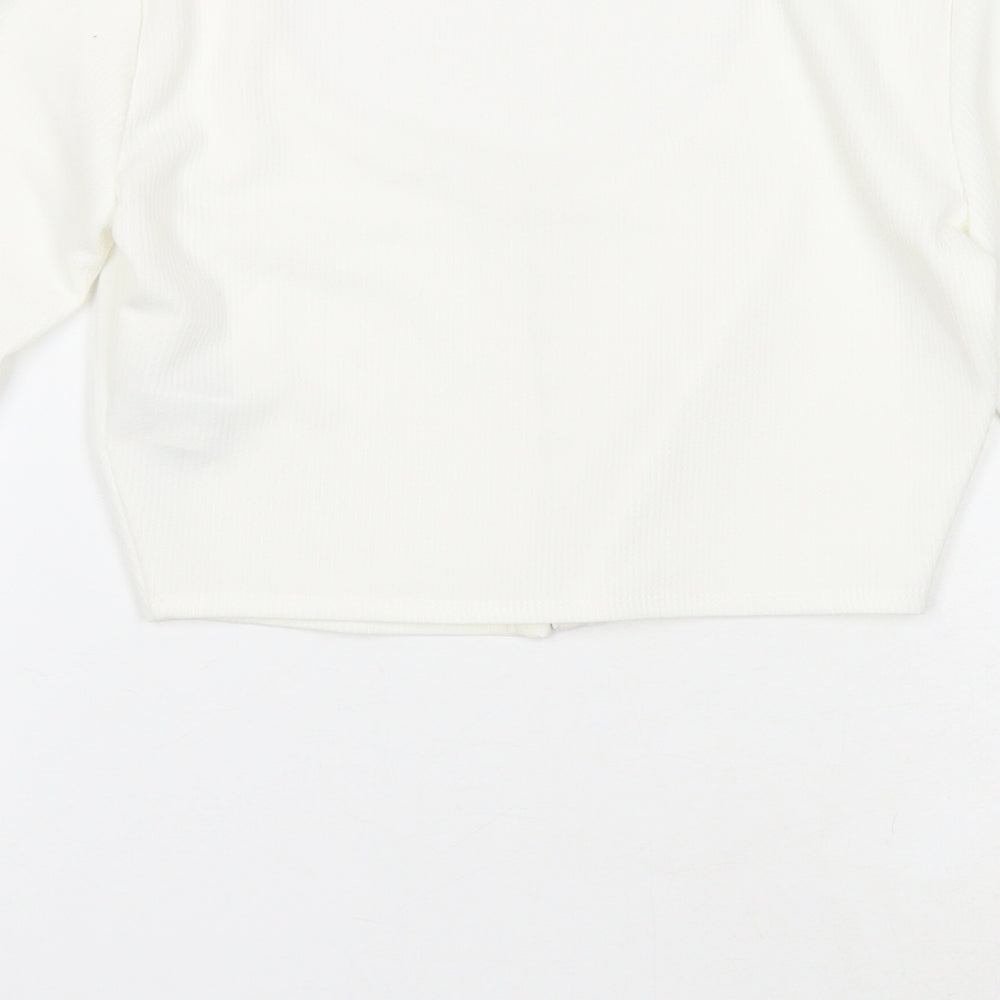 FOREVER 21 Womens White Polyester Cropped T-Shirt Size S Scoop Neck
