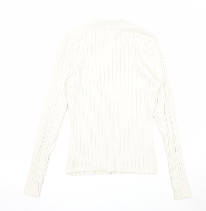 H&M Womens Ivory Round Neck Viscose Pullover Jumper Size S