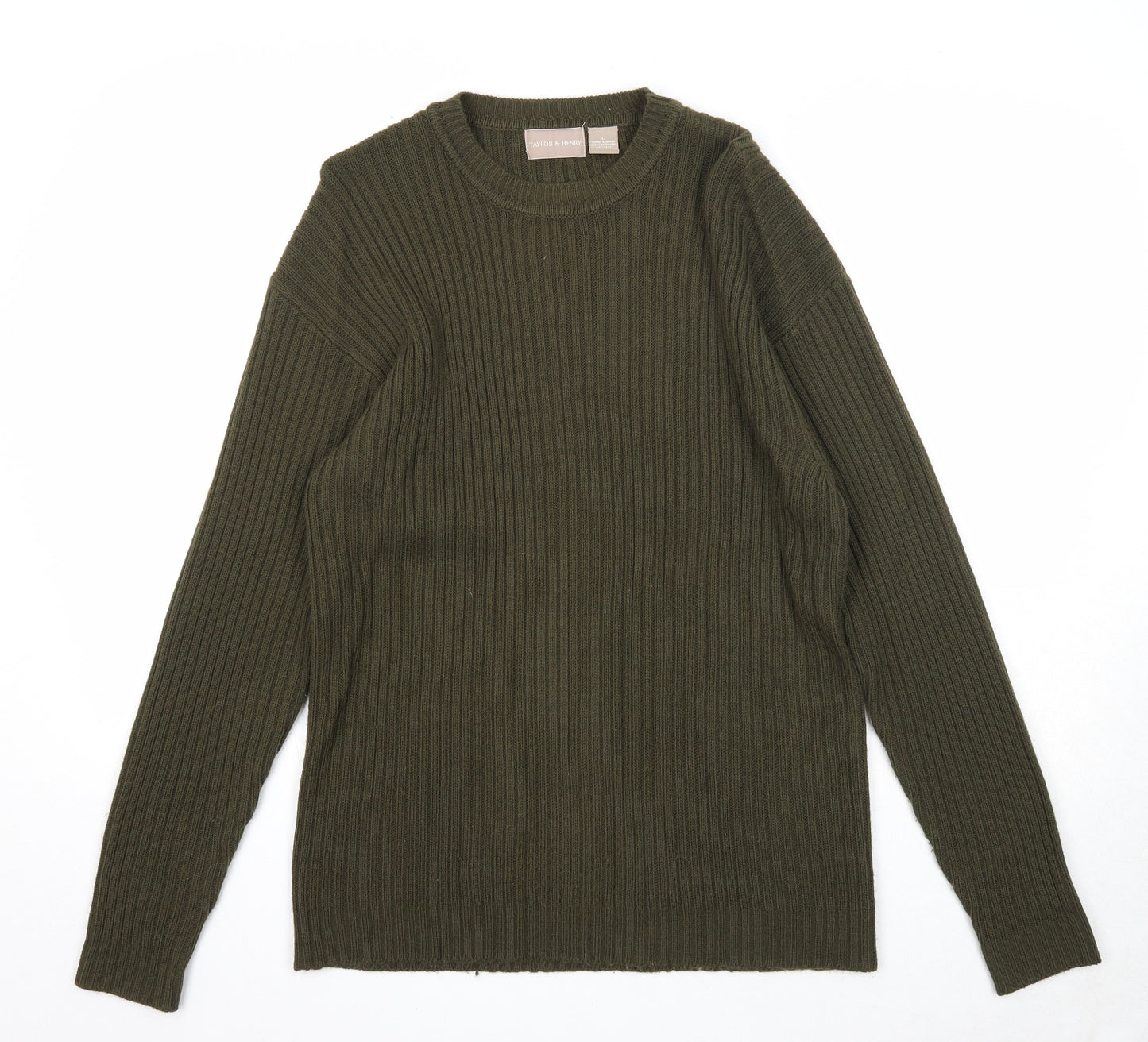 Taylor&Henry Mens Green Round Neck Acrylic Pullover Jumper Size L Long Sleeve