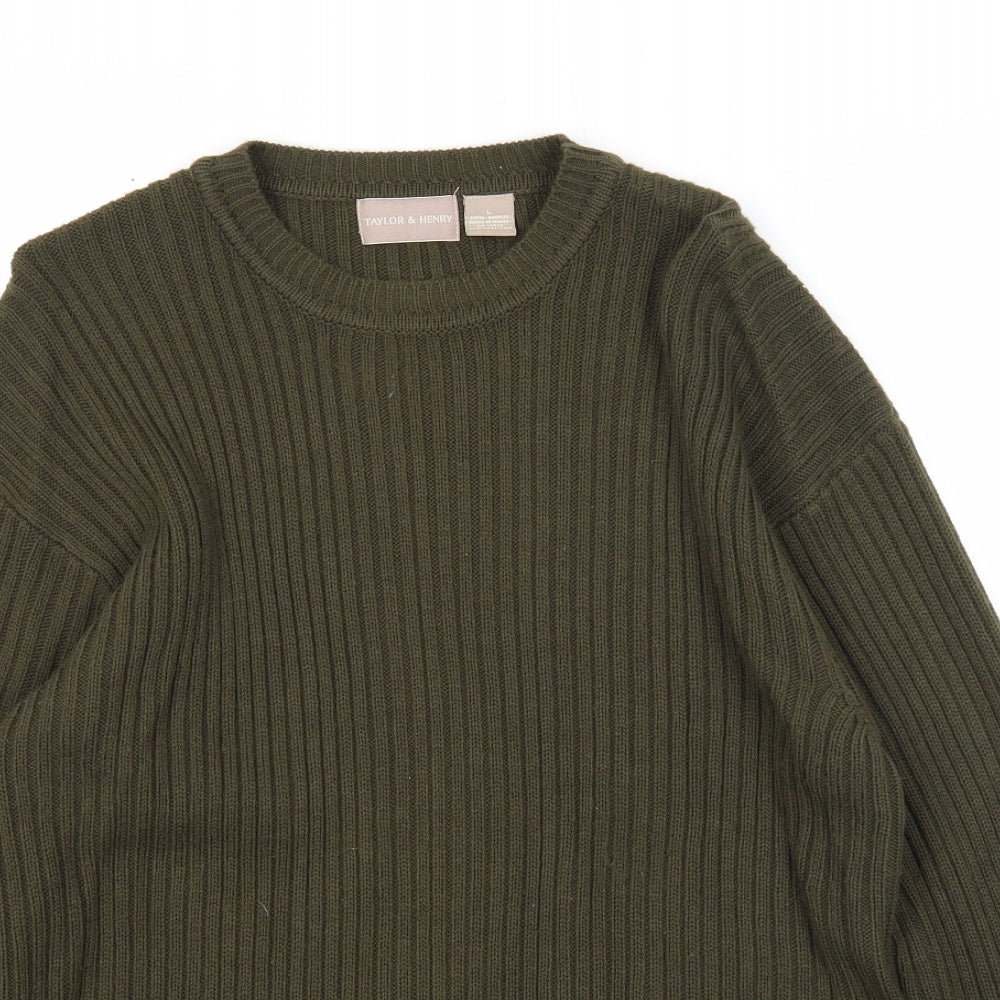 Taylor&Henry Mens Green Round Neck Acrylic Pullover Jumper Size L Long Sleeve