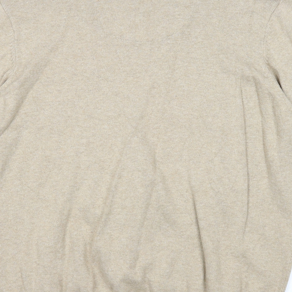 Marks and Spencer Mens Beige V-Neck Cotton Pullover Jumper Size XL Long Sleeve