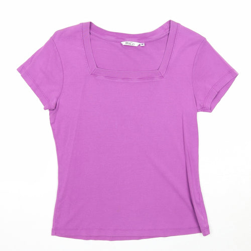 M&Co Womens Purple Cotton Basic T-Shirt Size M Square Neck