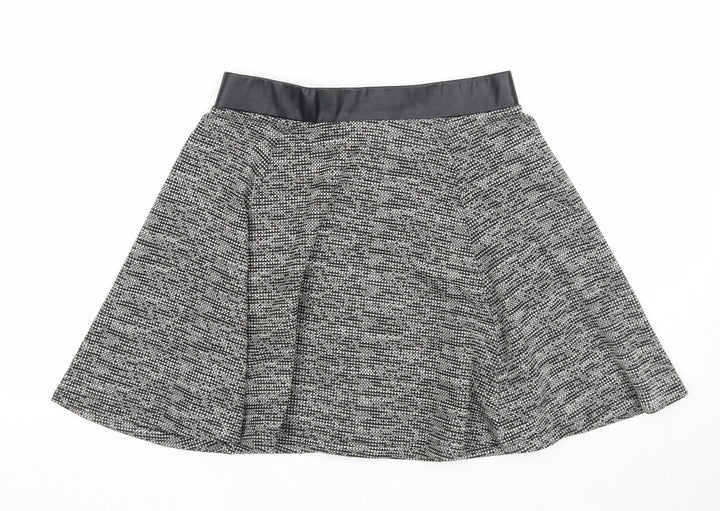 Divided Womens Black Geometric Polyester Skater Skirt Size S Zip