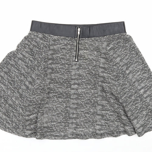 Divided Womens Black Geometric Polyester Skater Skirt Size S Zip