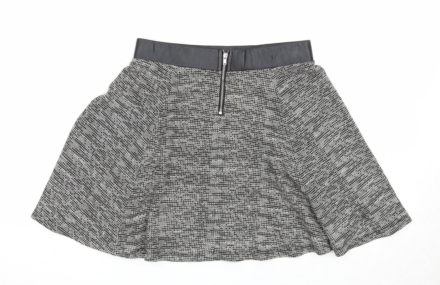 Divided Womens Black Geometric Polyester Skater Skirt Size S Zip