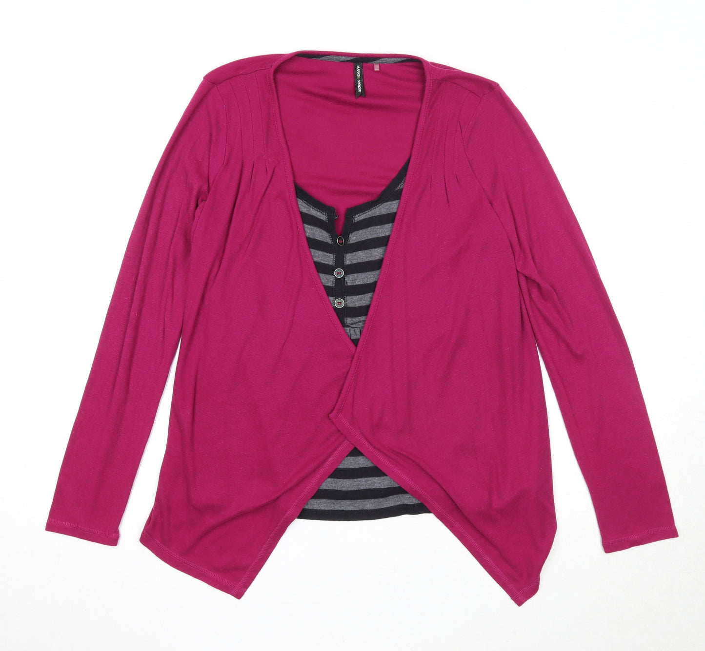 Marks and Spencer Womens Purple Striped Polyester Basic Blouse Size 10 Scoop Neck - Layered