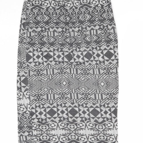 New Look Womens Grey Fair Isle Viscose Bandage Skirt Size 8 - Waist 22 inches