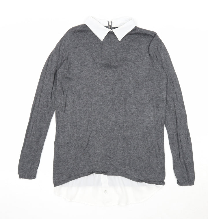 Atmosphere Womens Grey Collared Viscose Pullover Jumper Size 8