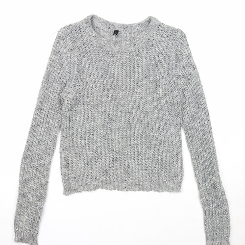 Divided Womens Grey Round Neck Acrylic Pullover Jumper Size XS
