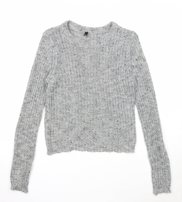 Divided Womens Grey Round Neck Acrylic Pullover Jumper Size XS