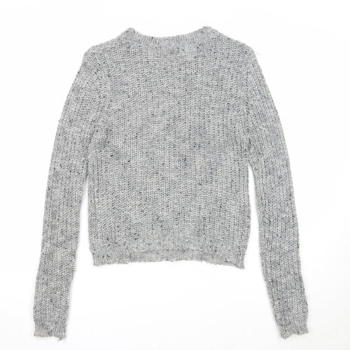 Divided Womens Grey Round Neck Acrylic Pullover Jumper Size XS
