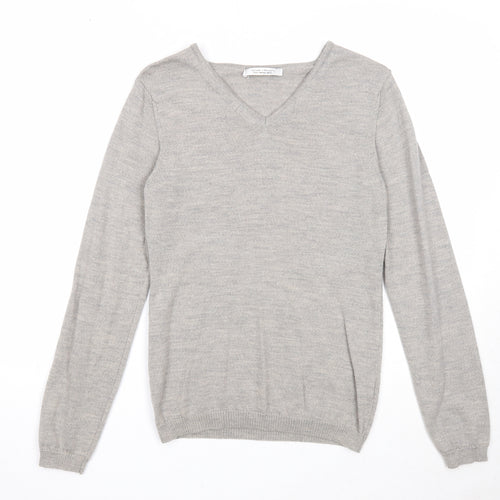 Deane & White Mens Grey V-Neck Wool Pullover Jumper Size S Long Sleeve