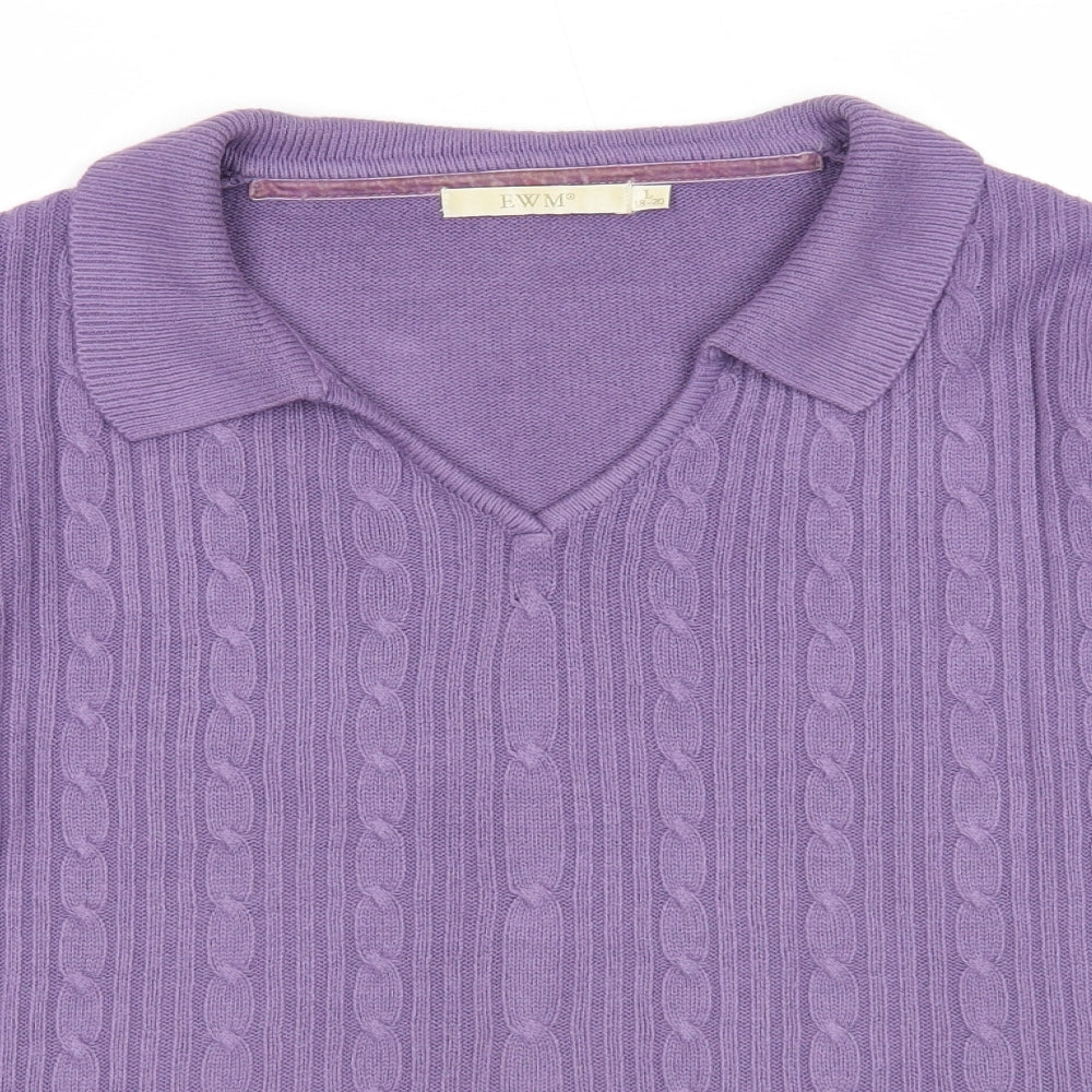 EWM Womens Purple V-Neck Acrylic Pullover Jumper Size 18