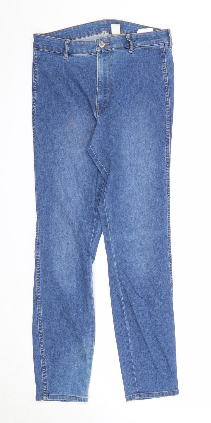 H&M Womens Blue Cotton Straight Jeans Size 30 in Regular Zip