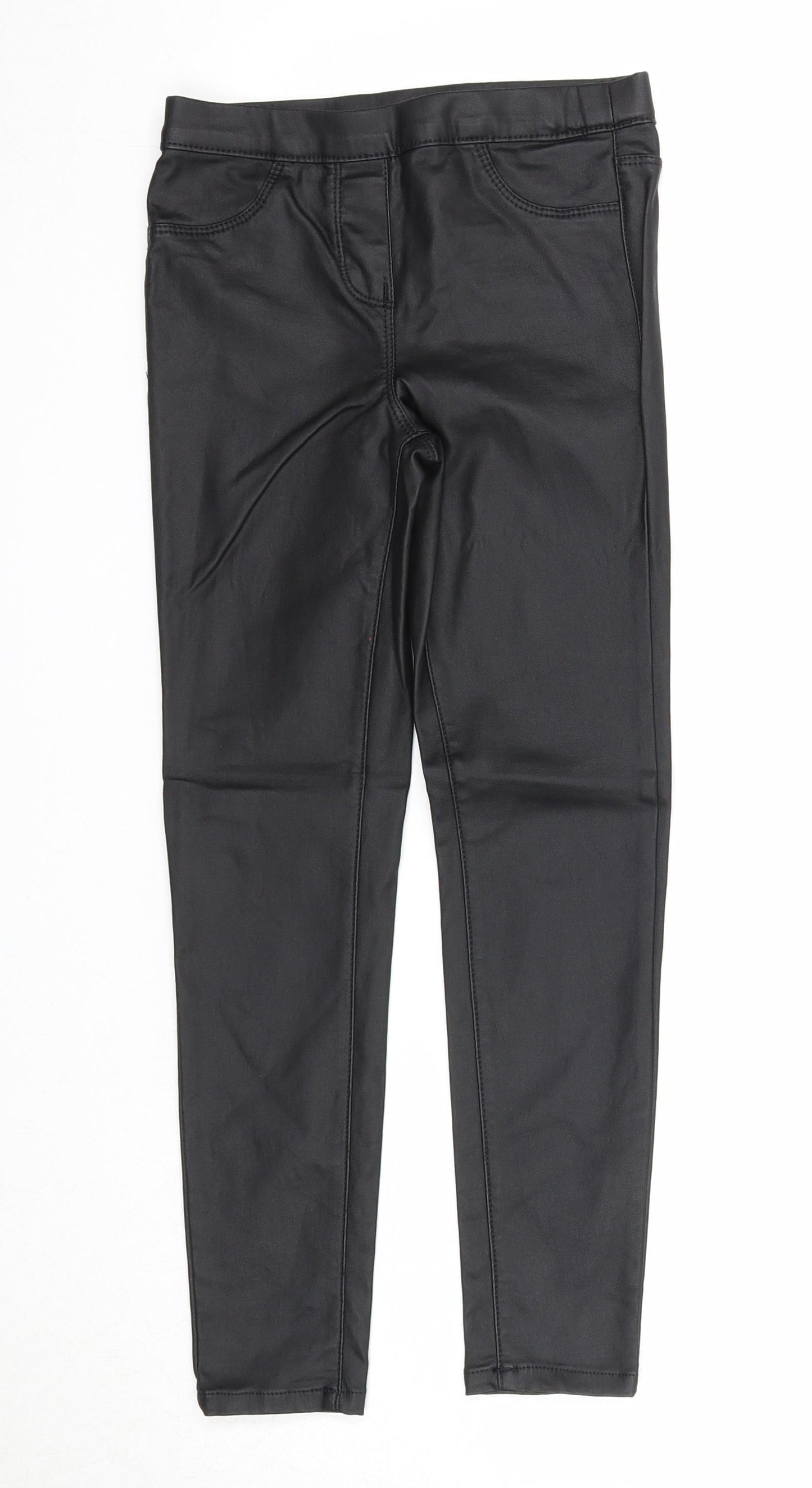 NEXT Girls Black Viscose Jegging Trousers Size 9 Years Regular Pullover - Faux Leather Style