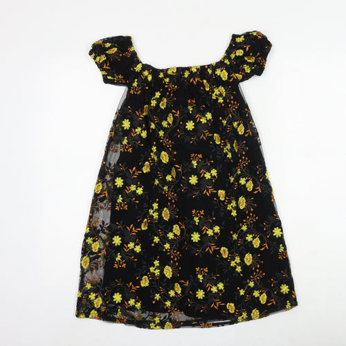 Pins & Needles Womens Black Floral Nylon Trapeze & Swing Size XS Off the Shoulder Pullover