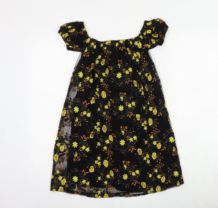 Pins & Needles Womens Black Floral Nylon Trapeze & Swing Size XS Off the Shoulder Pullover