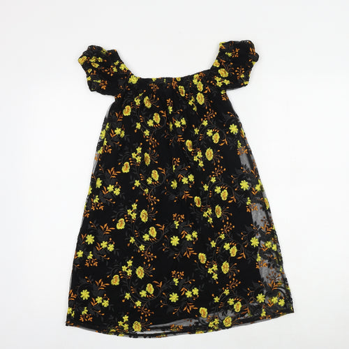 Pins & Needles Womens Black Floral Nylon Trapeze & Swing Size XS Off the Shoulder Pullover
