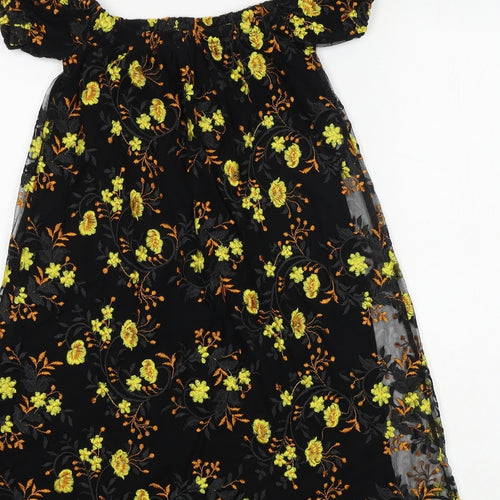 Pins & Needles Womens Black Floral Nylon Trapeze & Swing Size XS Off the Shoulder Pullover