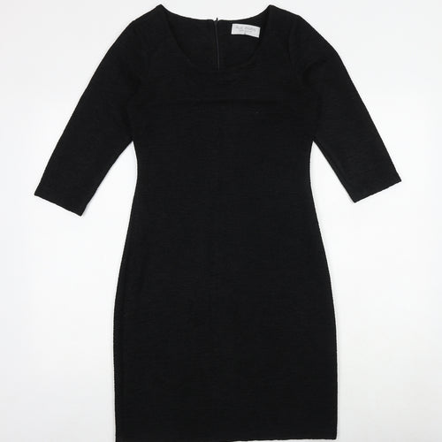 Rue Paris Womens Black Polyester A-Line Size 8 Round Neck Zip