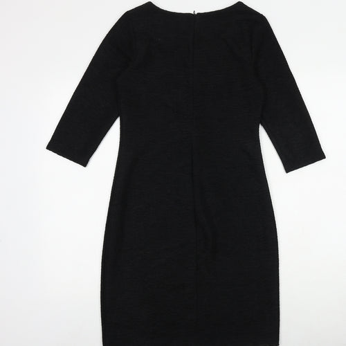 Rue Paris Womens Black Polyester A-Line Size 8 Round Neck Zip