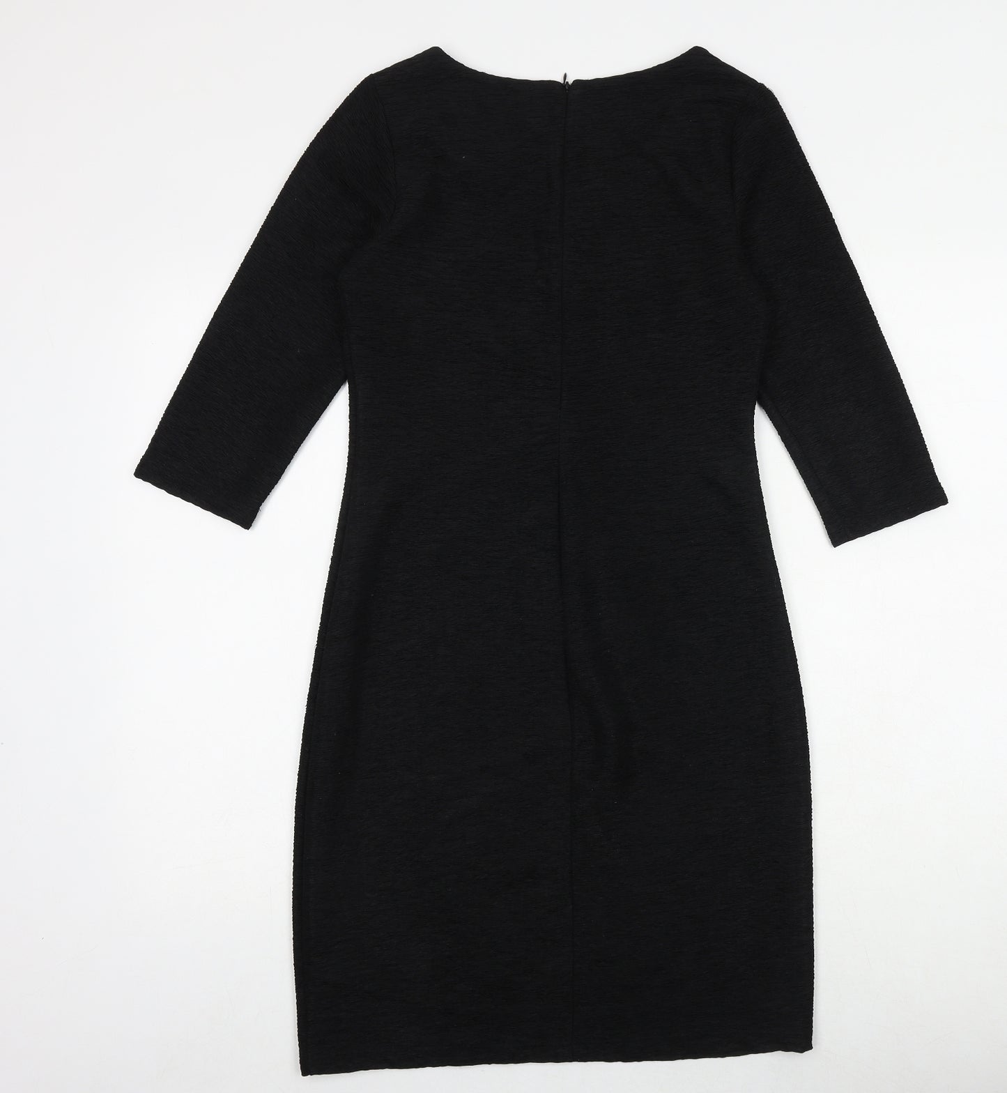 Rue Paris Womens Black Polyester A-Line Size 8 Round Neck Zip
