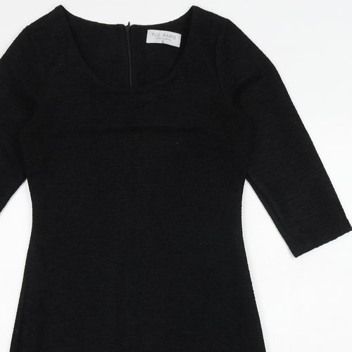 Rue Paris Womens Black Polyester A-Line Size 8 Round Neck Zip