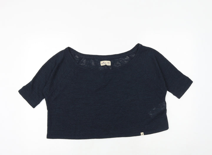 Hollister Womens Blue Polyester Cropped T-Shirt Size M Boat Neck