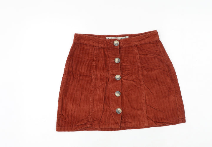 Denim & Co. Womens Orange Cotton A-Line Skirt Size 8 Button