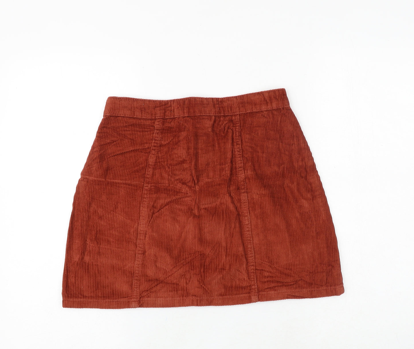 Denim & Co. Womens Orange Cotton A-Line Skirt Size 8 Button