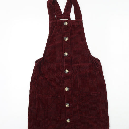 Denim & Co. Womens Red 100% Cotton Pinafore/Dungaree Dress Size 8 Square Neck Button