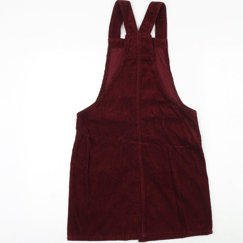 Denim & Co. Womens Red 100% Cotton Pinafore/Dungaree Dress Size 8 Square Neck Button