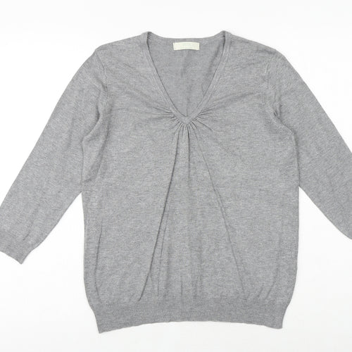 Marks and Spencer Womens Grey V-Neck Viscose Pullover Jumper Size 14